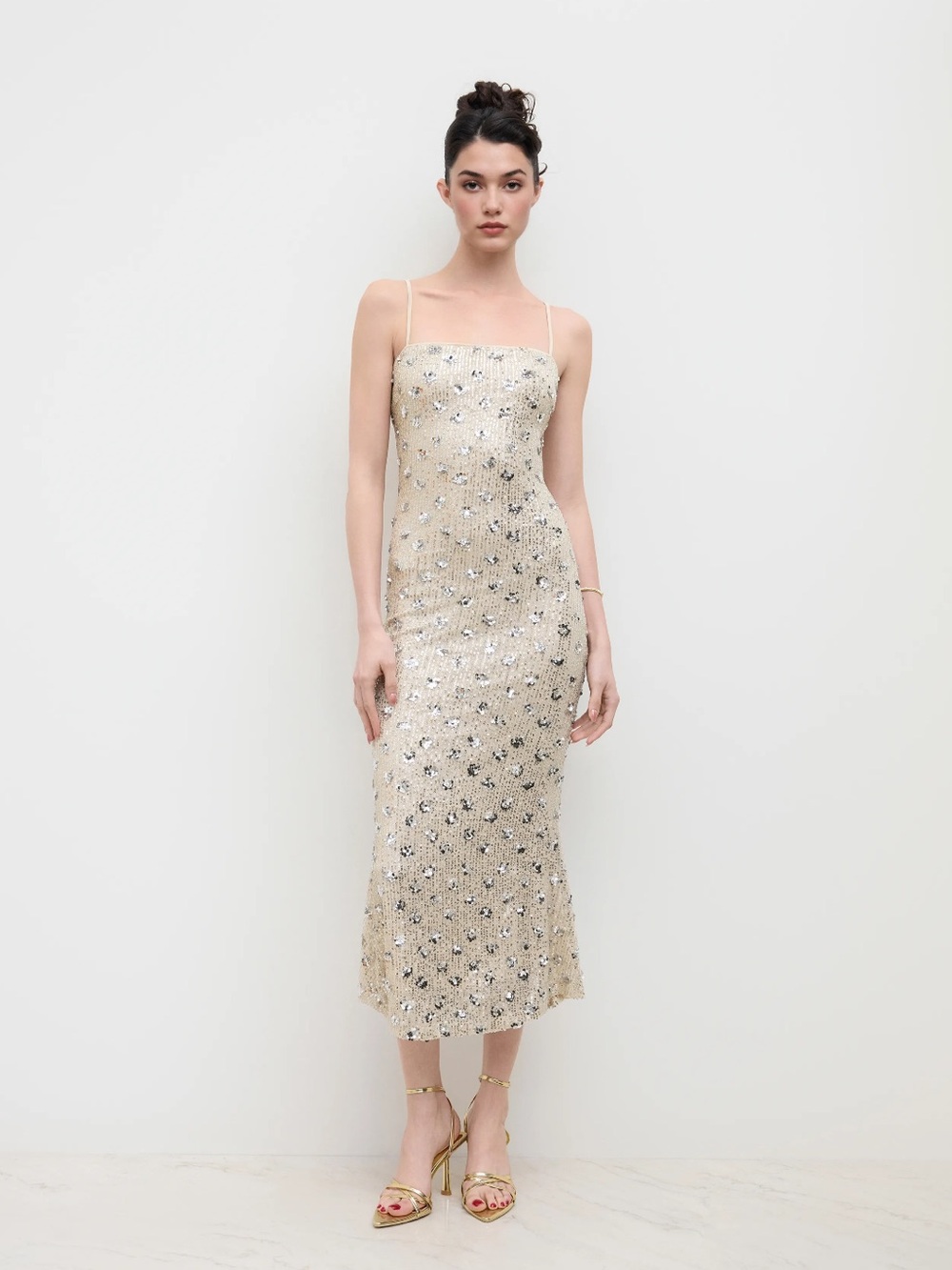Cider SEQUINS SQUARE NECK FLORAL MAXI DRESS